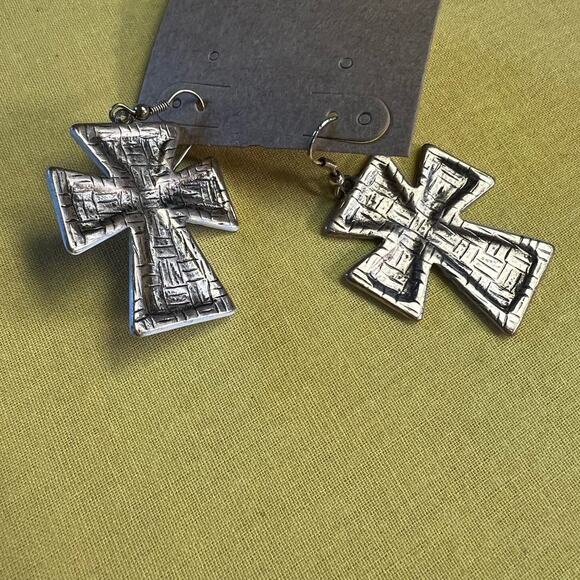 Pink Animal Print Crystal Embellished Metal Cross Earrings - Picture 3 of 3